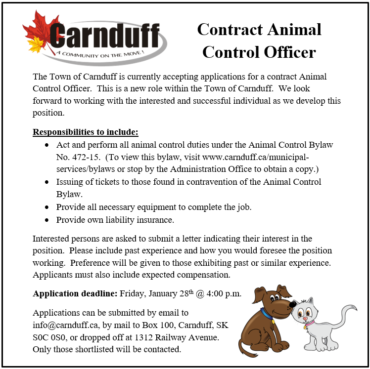 Contract Animal Control Officer Posting « Town of Carnduff